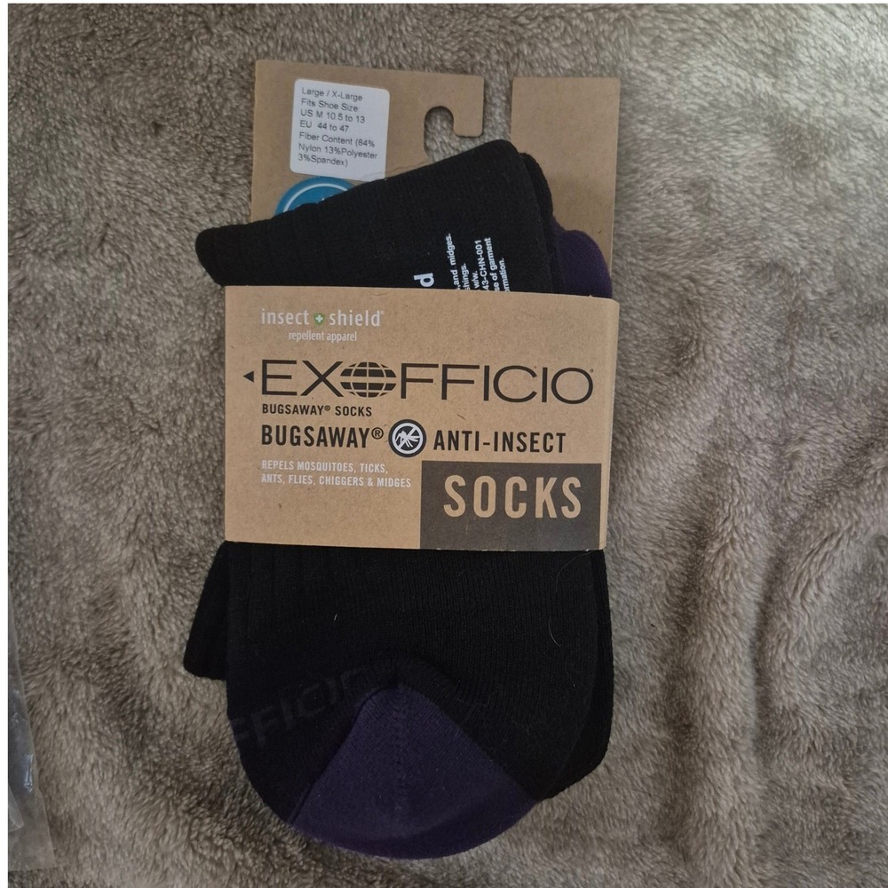 ExOfficio BugsAway Sol Cool Quarter Socks Mens L XL Black/purple Insect Shield